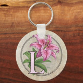 L voor Lily Flower Monogram Sleutelhanger (Voorkant)