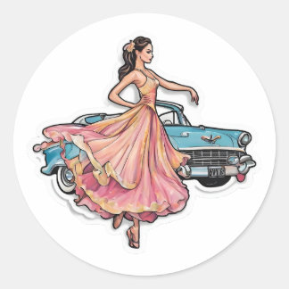 la bailarina y su coche ronde sticker