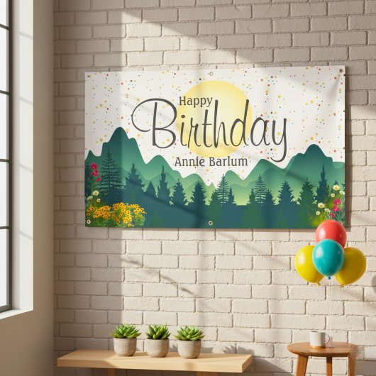 La banderole d'anniversaire "Mountain Escape"