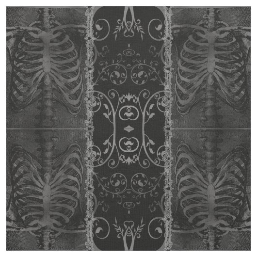 La beauté de la mort Damask Skeleton Goth tissu (Échantillon)
