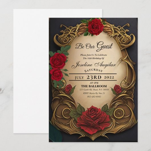 La beauté et la bête douce 16 Invitations (Devant / Derrière)