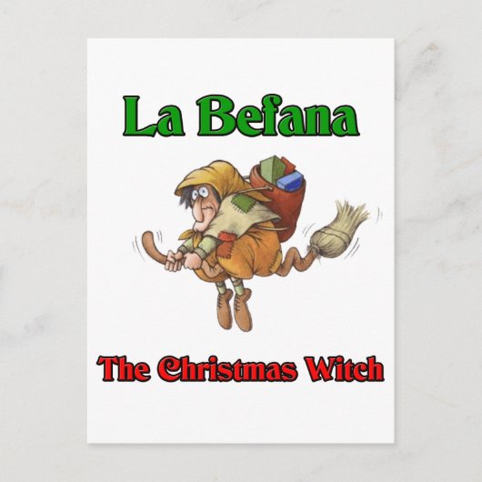 La Befana de Heks van Kerstmis. Feestdagenkaart (Voorkant)
