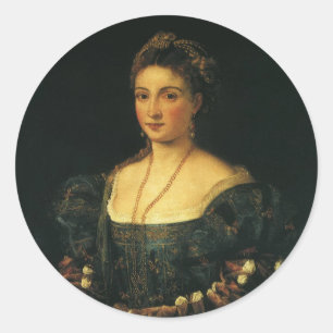 La Bella, Hertogin van Urbino door Titian Ronde Sticker