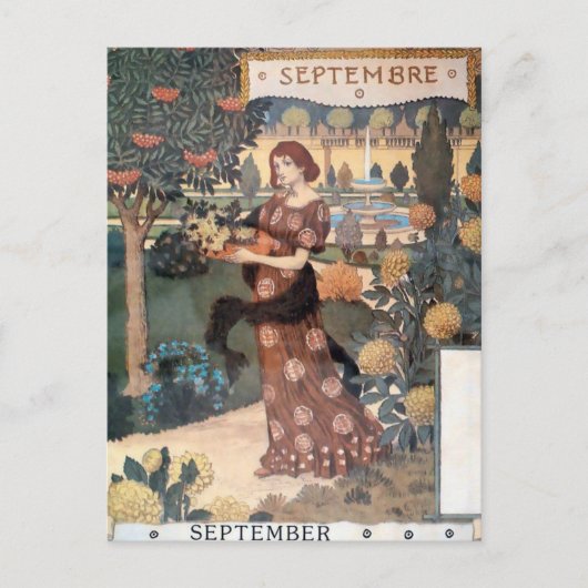 La Belle Jardiniere - Septembre - Eugène Grasset Briefkaart (Voorkant)