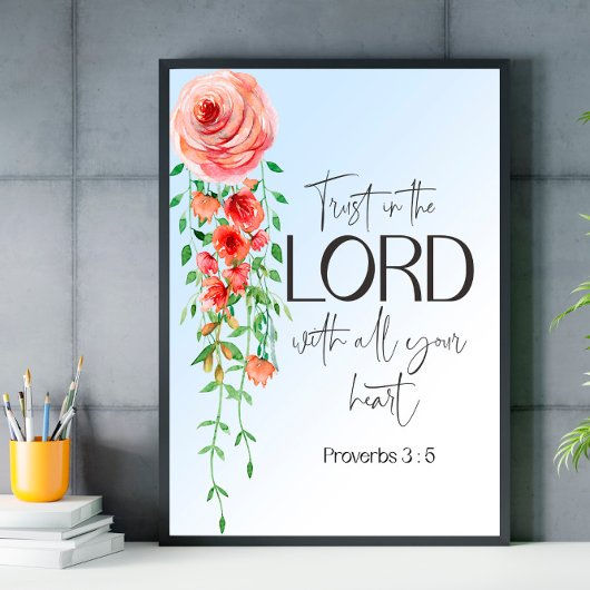 La Bible verse Proverbes Écriture florale affiche