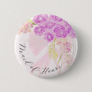 La Boca Vendretti op Roze Boeket Bruidsmeisje Ronde Button 5,7 Cm