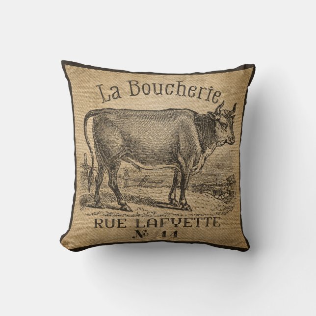 La Boucherie French Cow Burlap  Kussen (Voorkant)