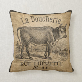 La Boucherie French Cow Burlap  Kussen