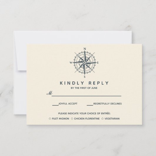 La boussole bleue | Choix de repas RSVP de mariage (Devant)