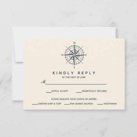 La boussole bleue | Choix de repas RSVP de mariage (Devant)