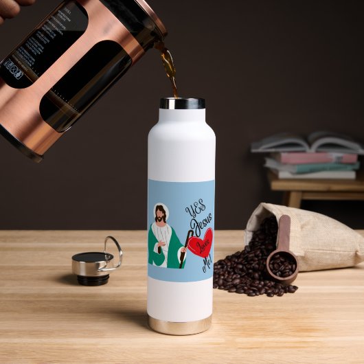 La bouteille d'eau "Oui, Jésus m'aime" (Café (pivoté))