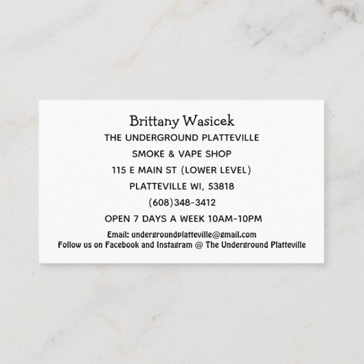 La brique Carte de visite souterraine (Dos)