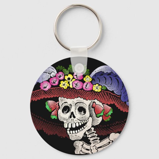 La Calavera Catrina in kleur Sleutelhanger (Voorkant)