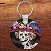 La Calavera Catrina in kleur Sleutelhanger (Voorkant)