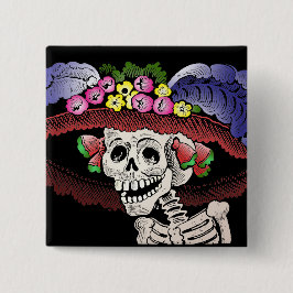 La Calavera Catrina in kleur Vierkante Button 5,1 Cm