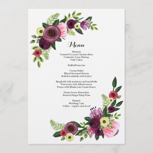 La carte Bourgogne floral de menu de dîner de (Devant)