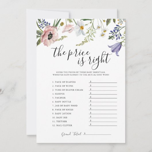 La carte de jeu Baby Shower de Le juste prix (Devant)