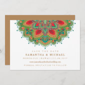 La carte de mariage Save the Date Mandala vert (Devant / Derrière)