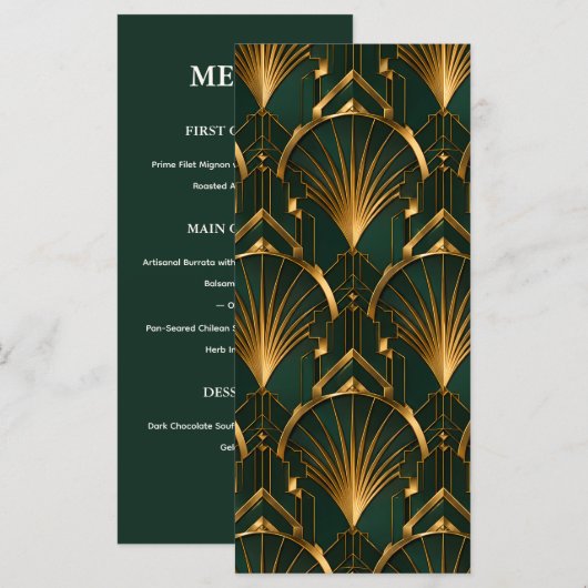 La carte de menu de mariage Art Déco Gatsby (Devant / Derrière)