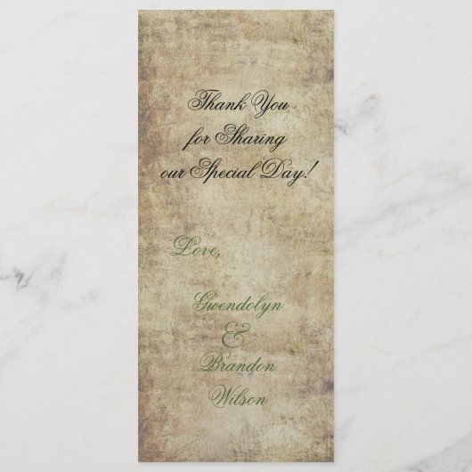 La carte de menu de mariage de vert de proposition (Dos)