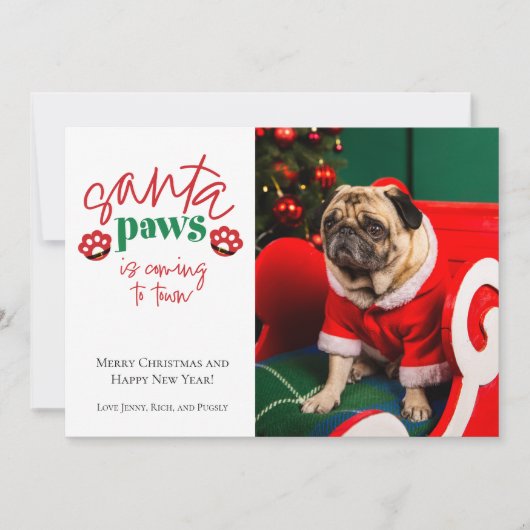 La carte de Noël pour animaux « Santa Paws arrive (Devant)