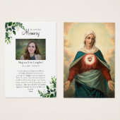 La carte de prière funéraire du Coeur Immaculé de  (Devant & derrière)