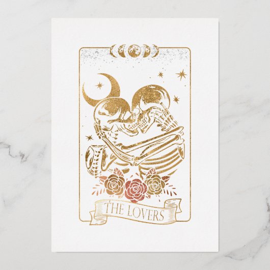 La carte de tarot des amants crâne vintage Hallowe (Recto)