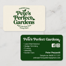La carte de visite de Pete's Perfect Gardens