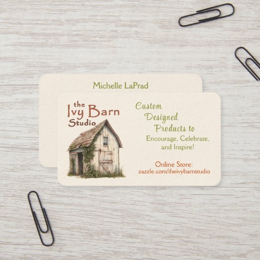 La carte de visite Ivy Barn Studio (Devant/Arrière en situation)