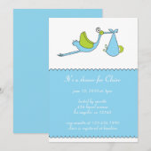 La carte d'invitation Baby shower Stork Boy (Devant / Derrière)