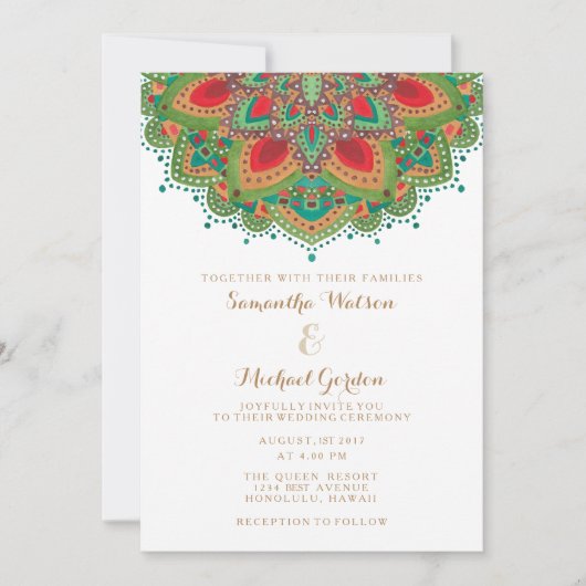 La carte d'invitation de mariage Mandala Vert (Devant)
