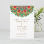 La carte d'invitation de mariage Mandala Vert (Debout devant)