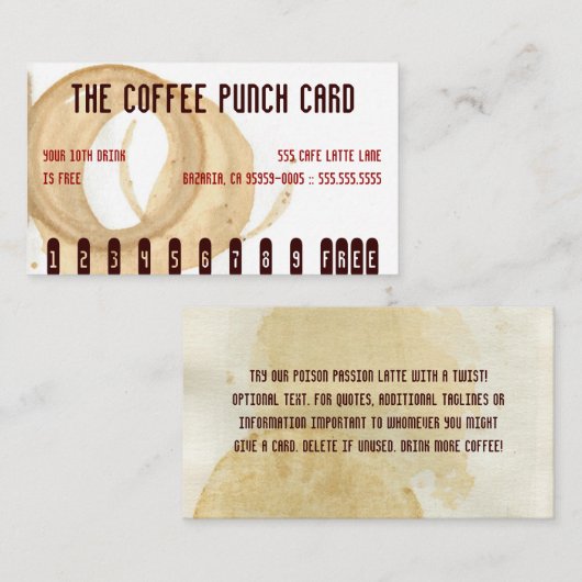 La carte perforée de tache de café (Devant / Derrière)