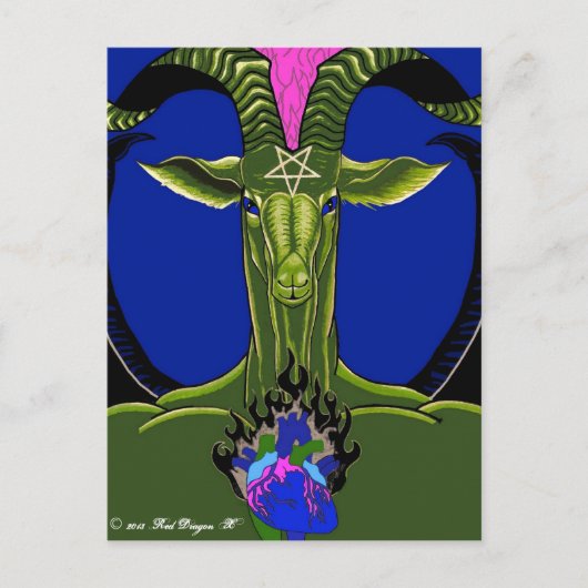 La carte postale du Coeur brûlant de Satan (vert) (Devant)