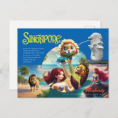 La carte postale du Merlion de Singapour (Devant / Derrière)