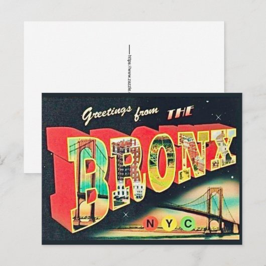 La carte postale rétro du Bronx NY (Devant / Derrière)
