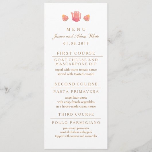 La carte rose de menu de mariage de tulipe (Devant)