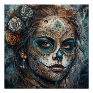 La Catrina Azul Dia de los Muertos Suiker Schedel Perfect Poster