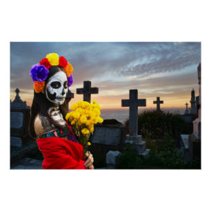 La Catrina op de begraafplaats met Halloween Perfect Poster