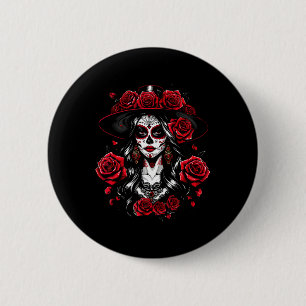 La Catrina Vrouwen Dia De Los Muertos Latina Cinco Ronde Button 5,7 Cm
