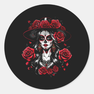 La Catrina Vrouwen Dia De Los Muertos Latina Cinco Ronde Sticker