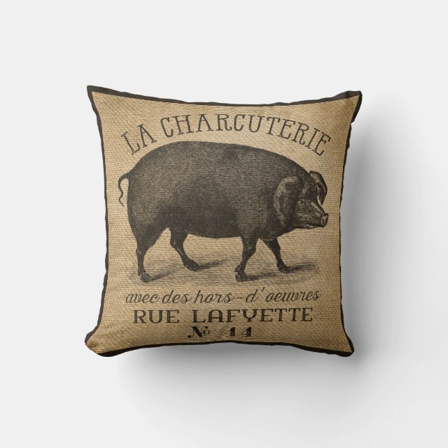 LA CHARCUTERIE Pig  Burlap French Kussen (Voorkant)