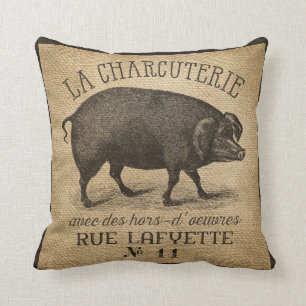 LA CHARCUTERIE Pig Burlap French Kussen