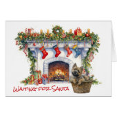La cheminée de Cairn Terrier Dog attend Père Noël (Devant horizontal)