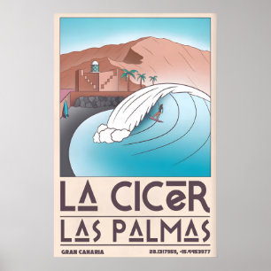 La Cicer Surfing Print Retro Strand Scene (Las