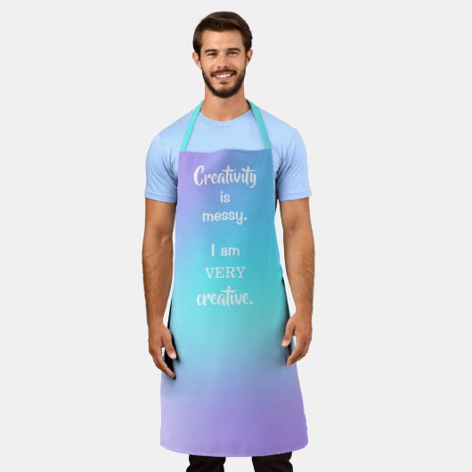 La créativité est désordonnée. Tablier turquoise e (Porté)