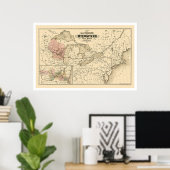 La Crosse & Milwaukee Railroad Map 1855 Poster (Thuiskantoor)