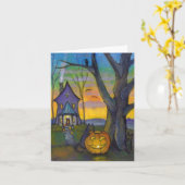 La Curieuse carte Citrouille de note de chat (Fleur jaune)