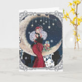La Dame Art Déco Sur La Lune Carte De Noël (Fleur jaune)
