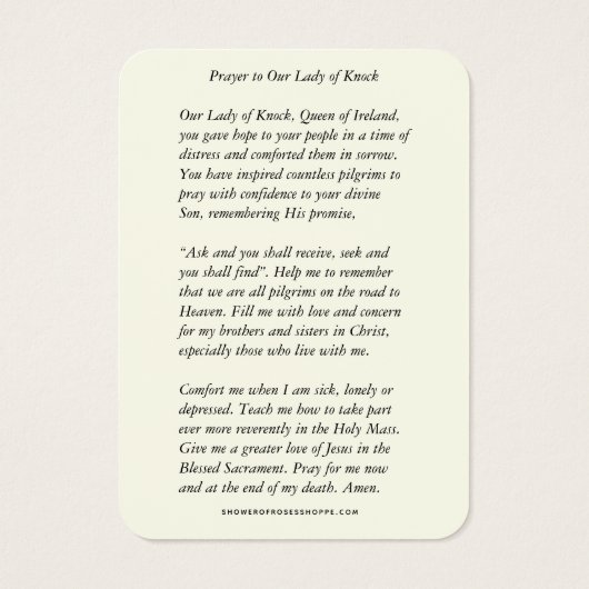 La Dame de Knock Vierge Marie Prière Floral (Dos)